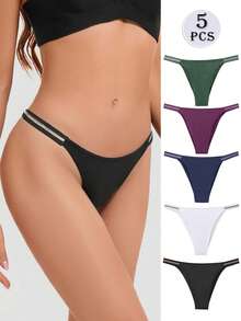Set de 5 bragas de bikini de tiro bajo y sexy para mujer, de seda suave - Multicolor - Ver 1