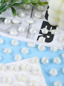 50/100/200Pcs White Acrylic Beach Shell Beads, Shell Pearl Beads For Jewelry Making, DIY Bracelet Neacklace Key Chain Handmade Accessories