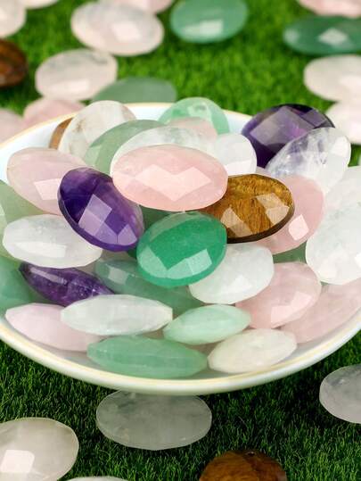 2pcs Natural Stone Faceted Oval Pendants For Jewellery Making - 15x20mm Natural White Quartz & Rose Quartz & Amethyst & Green Aventurine & Tiger Eye Suitable For DIY Necklaces And Other Jewellery- Jewellery Decorative Materials For Handicraft Enthusiasts