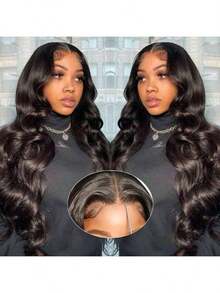 YGQWD 24 Inch 13x4 Ear To Ear Body Wave Lace Front Wigs Human Hair Blended Hair 200% HD Transparent Frontal Air Wigs With Breathable Mesh Cap Pre Plucked Baby Hair And Bleach Node For Women High Density Brazilian Virgin Valentine's Day Gifts For Women - Natural Black - 查看 3