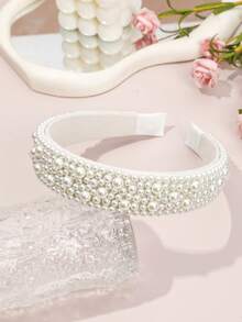 1pc High-End Heavily Beaded Wide-Banded Headband, Minimalist Crown-Like Design, Suitable For Weddings, Parties, Romantic French Style, Valentine's Day Hair Accessory ,Hair Band ,Diadema ,Hair Hoop - Multicolor - View 1