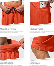 Men's Swim Trunks Quick Dry Board Shorts With Zipper Pockets Beach Shorts Bathing Suits Men - No Mesh Liner - 橘色 - 查看 4