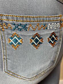 Women's Texas Country Embroidered Flare Jeans - Agro Style - 藍色 - 查看 6