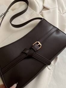 Elegant Strap Design Women's Shoulder Bag, Zipper Closure Minimalist Coffee Crescent Underarm Bag, Suitable For Women On Dates - Coffee - View 7