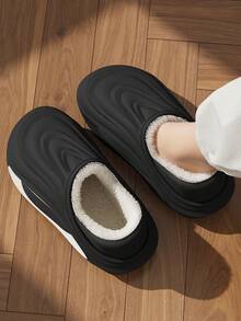 Pantofole invernali da uomo per uso esterno casual, senza tallone, di colore unito, moda, termiche e imbottite, pantofole da camera calde, per coppie - nero - Visualizzare 13