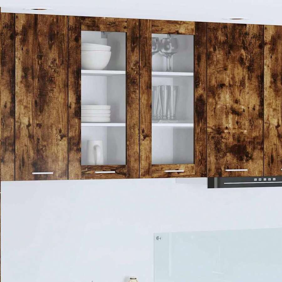 vidaXL Armário suspenso com porta 2 pcs Chêne fumé 40 x 31 x 80 cm - Castanho - Ver 1