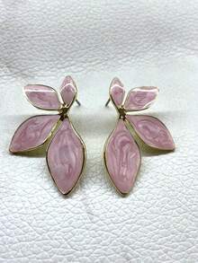 1 对光滑花卉植物不锈钢耳钉，简约时尚配饰，适合女性的日常穿着和礼物 - 金色 - 查看 11