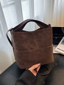 大容量女士单肩包、斜挎包、手提包，秋季款 - 咖啡 - 查看 7