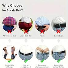 3PCS No Buckle Elastic Belt Set, Invisible Stretch Belt For Women & Men, Adjustable High Stretch Waistband For Jeans & Pants – Universal Size 24-40 Inch, Leather & Canvas, Comfort Fit No Bulge - mặc định - Xem 7