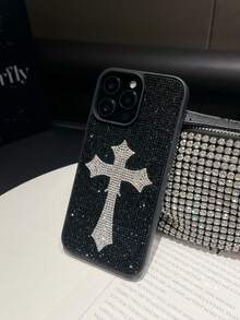 亮片、钻石 1 件装黑色十字水钻手机壳，奢华防震二合一保护套，适用于 17 Pro Max/13/14 - 黑色 - 查看 6