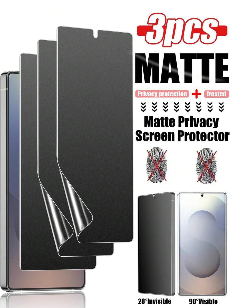 3片装水凝胶屏幕保护膜，TPU防窥磨砂屏幕保护膜，防刮花，防脱落，保护隐私，减震，兼容三星Galaxy S21/S22/S23/S24 Ultra，A14/A15/A25/A34/A35/A54/S23 Fe/A55/A06/A36/A56/A26，Galaxy S25 Ultra/S26 Ultra/S26 Plus/S26
