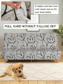 1件几何线条印花牛奶丝无扶手折叠沙发床罩，弹性全覆盖防尘，适用于卧室、客厅，四季皆宜 - 彩色 - 查看 1