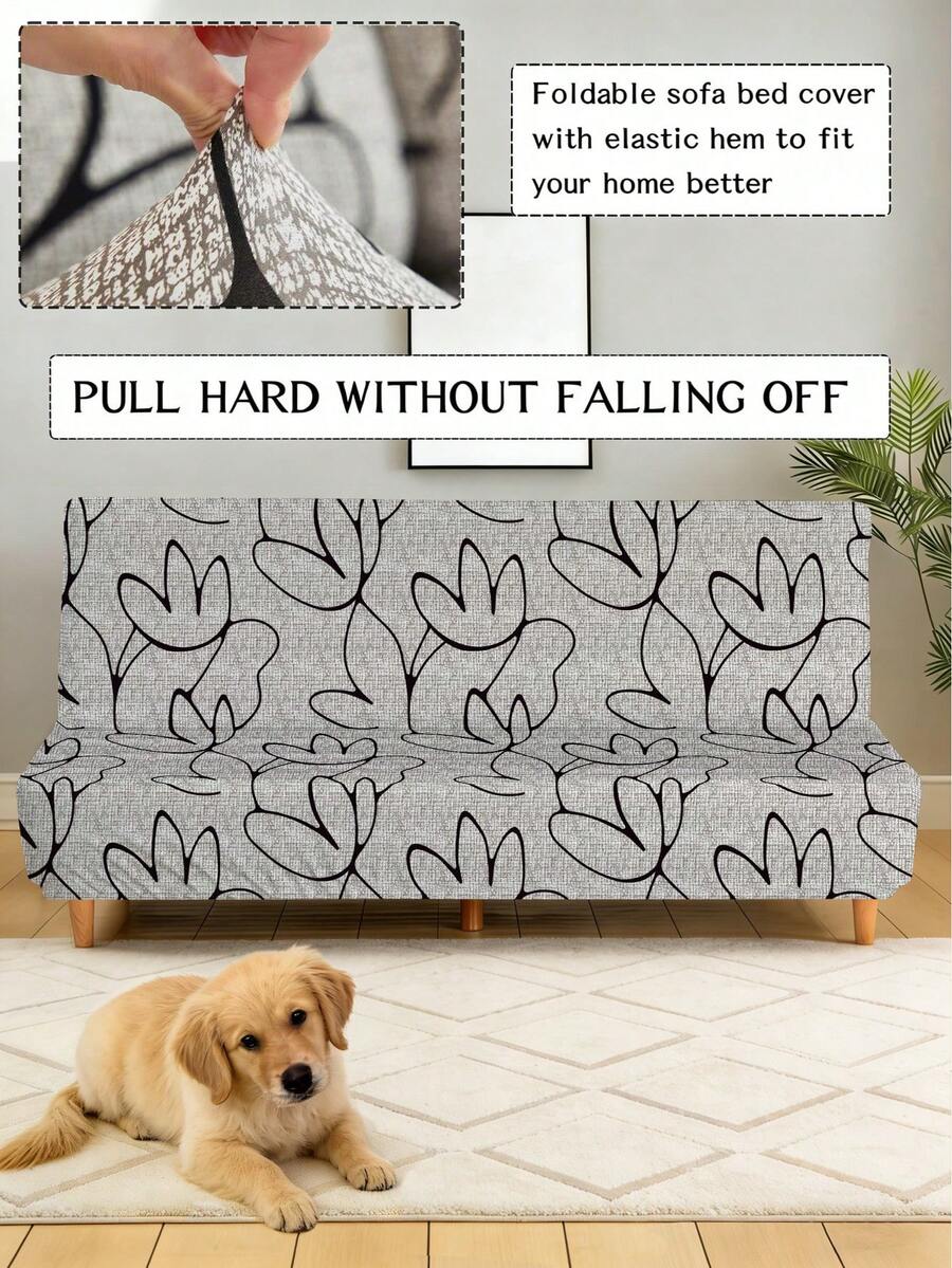 1件几何线条印花牛奶丝无扶手折叠沙发床罩，弹性全覆盖防尘，适用于卧室、客厅，四季皆宜 - 彩色 - 查看 1