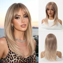 16英寸棕金色渐变短假发，女士自然逼真合成假发，适合派对和日常佩戴 - 漸變金色 - 查看 12