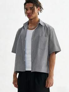Men's Boxy Oversized Striped Button Up Shirt - màu đen - Xem 2