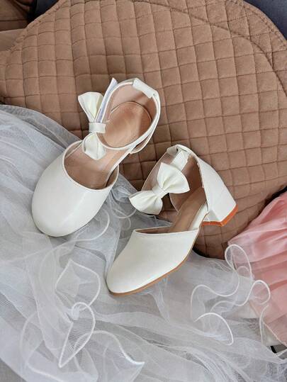 1 par de zapatos de tacón elegantes y minimalistas con punta redonda, cómodos, con correa trasera y lazo lateral, de estilo clásico y dulce, adecuados para cualquier ocasión, versátiles