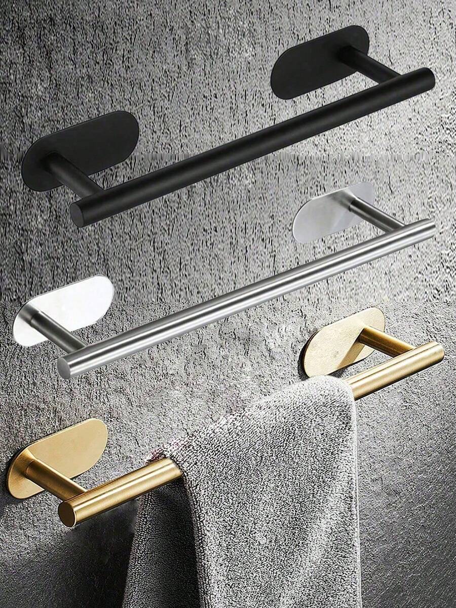 1pc Luxury Gold Stainless Steel Self-Adhesive Towel Bar - Easy Installation Without Drilling, Wall-Mounted Towel Rack, Elegant Bathroom Decor, Bathroom Towel Holder, Bathroom Accessories, Adhesive Towel Rack, Wall-Mounted Bathroom Towel Rack, Bathroom Storage, Towel Hook, Towel Shelf, Bathroom Organizer, Bathroom Furniture, Bathroom - Multicolor - View 1