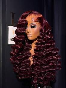 34Inch Loose Deep Wave Lace Front Wigs Human Hair 250% Density 13x4 HD Transparent Loose Deep Wave Lace 99J Burgundy Frontal Wigs With Baby Hair Pre Plucked 12A Brazilian Virgin Human Hair Lace Front Wig For Women Natural Hairline - S99J - Xem 5