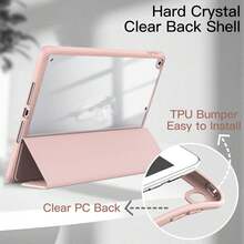 FUWEN Funda para iPad 10.2 Pulgadas (9.a/8.a/7.a Generación, 2021/2020/2019) con Pencil Poseedor, Clara Transparente Carcasa Trasera Delgada Soporte Antigolpes Cover Tableta - Rosa - Ver 3