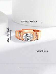 Adjustable White Gold Plated Rectangular Cubic Zirconia Cocktail Ring, Luxury Crystal Zirconia Personalized Statement Party Ring, Men's Fashion Jewelry Gift, Valentine's Day Gift