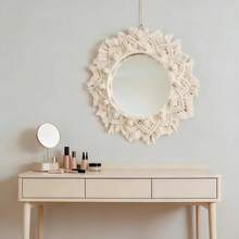 1件套手工编织壁挂，波西米亚风圆形墙饰，手工编织亚克力化妆镜，客厅/卧室背景墙挂毯 - 彩色 - 查看 3