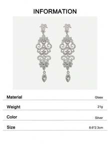 1对奢华水晶装饰镂空花朵银色夹式耳环，女士婚礼新娘首饰 - 銀色 - 查看 6