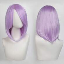 Karida 14-Inch Synthetic Fiber Cosplay Wig With Bangs, Layered Straight Hair, Unisex Cosplay Wig, High Density, Natural-Looking Cosplay Wig For Men And Women