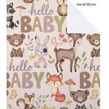 5张牛皮纸婴儿派对包装纸，42*28.5厘米，小森林动物图案，适用于婴儿派对、儿童生日派对等场合。 - 彩色 - 查看 6