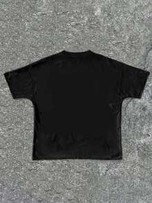 Tween Girl Cotten Clothes,Y2K-Inspired Letter Print T-Shirt - Casual Crew Neck, Short Sleeve, Machine Washable - Perfect For Spring/Summer/Fall,Fashion, Streetwear, Unisex, Men, Women - 黑色 - 查看 2
