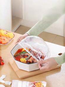100pcs/Pack Disposable Plastic Food Covers, Colorful Elastic Wrap Film, Reusable Dish Lids, Kitchen Storage Bags - Multicolor - View 9