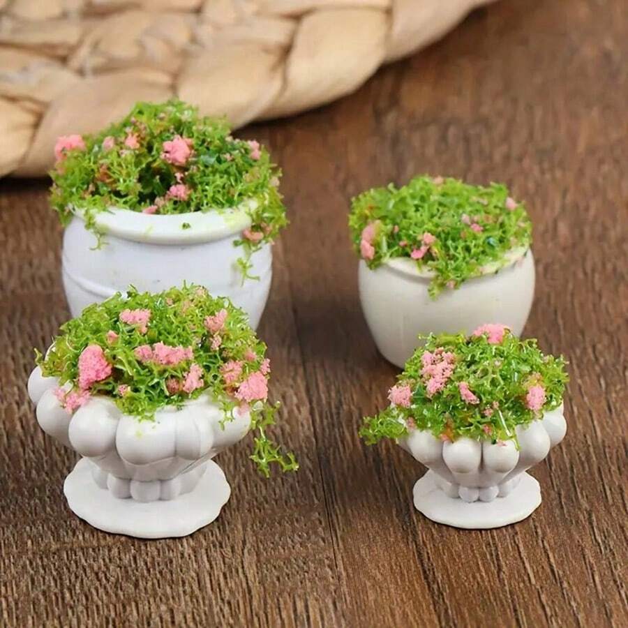 微型植物模型成品花盆景观花盆户外花坛绿植，微型花坛花瓶模型户外仿真景观花盆盆栽建筑沙盒微场景装饰花架，适合作为圣诞礼物、角色扮演游戏、生日礼物 - 彩色 - 查看 1