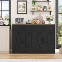 Sideboard, 120cm Wide Kitchen Cabinet With Worktops, Kitchen Buffet Storage Cabinet With 2 Drawers And 4 Doors Living Room, Kitchen, Hallway - Black - View 6