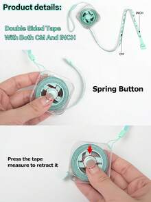 Retractable Soft Tape Measure With Hanging Cord And Button, Double-Sided CM/Inch Scale With Push Lock, Ergonomic Portable Sewing And Body Measurement Ruler For Waist, Bust, DIY Crafts (Multi-Color) - Multicolor - View 9