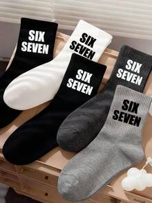 6 Pairs Kids Crew Socks, Black White Kihaki Coffee Beige Socks, Gen Alpha Slang Sport 67 Fun Meme Socks, Six Seven 67 Digital Socks, Six Seven Valentines Day Gift, Unisex Boys Girls Students Running Athletic Socks - Multicolor - View 2