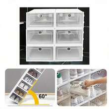 6pcs Shoe Box Stackable Shoe Storage Boxes 31.5 X 22 X 13 Cm Clear Shoe Storage Box Foldable Plastic Shoe Organiser Containers With Lids For Ladies Or Men Shoes White