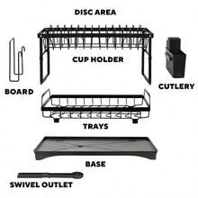 2 Tier Dish Drainer Rack For Kitchen Counter - Space-Saving Dish Rack With Utensil Holder And Cutting Board Holder Large Capacity Drying Rack With Draining Board, Black - Black - View 8