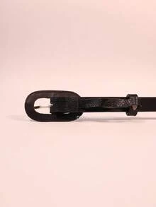 Women's Belt In Genuine Leather, 1.5cm Wide, Thin With Oval Buckle - Black - View 4