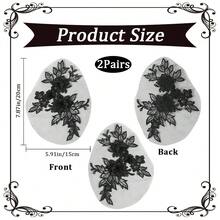 [Free Shipping]4Pcs Lace Flower Applique Black Vintage 3D Floral Embroidery Appliques Polyester Soild Embroidered Sew On Tulle Patches For Sewing MaFKing Crafts Dresses Cloth Gowns Hat Wedding Party Supply - Black - 查看 3