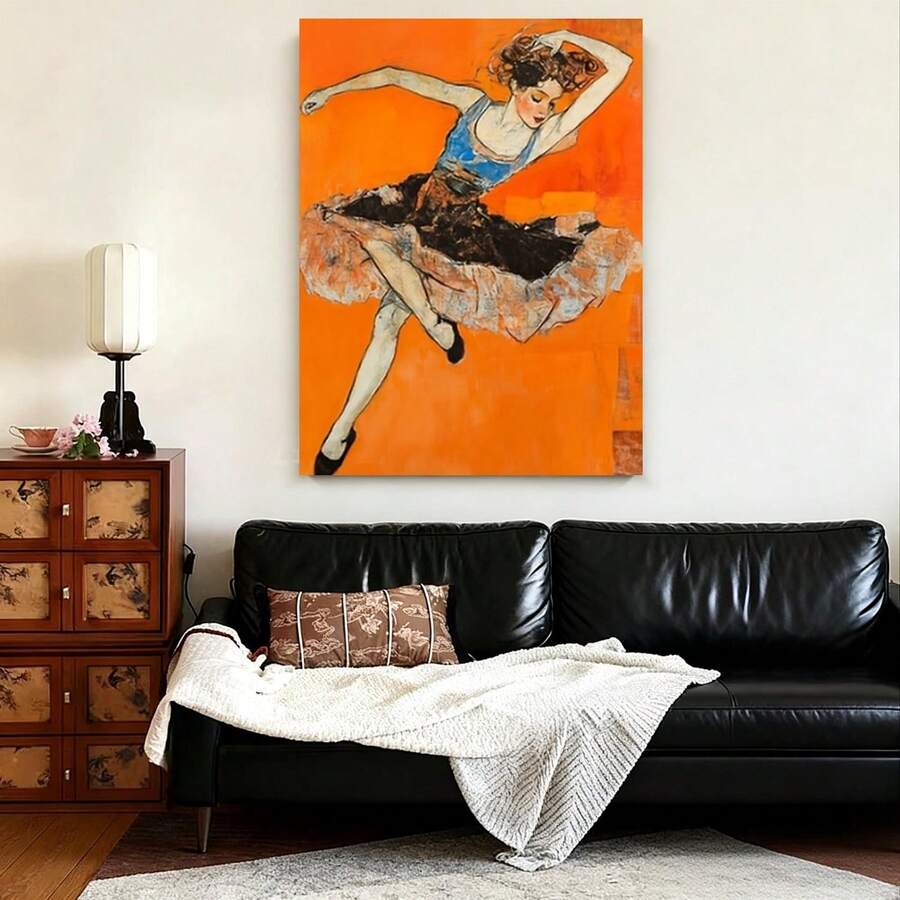 Framed [Flat] 1pc Egon Schiele Moa 1911 Dancer Print With Frame - Modern Abstract Wall Art, High-Quality Orange Black Blue Artwork For Living Room, Bedroom, Home Office Decor - Unique Gift Idea, Bedroom Artwork, Dancer Poster, Bold Color Design, Detailed Artwork, Flat, Perfect For Room Decor - Đóng khung - Xem 1