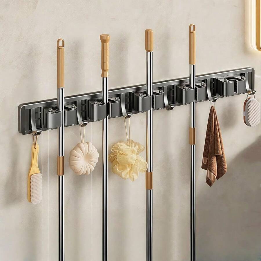CYPNOrganizador de Escobas Porta Escobas y Trapeadores Pared Organizador de Pared con 6 Ganchos y 5 Estantes Colgador de Escobas y Trapeadores para Garaje Cocina Baño JardínFashion - 221268601 - Ver 1