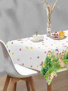 1件装复活节快乐桌布，复活节兔子和鲜花桌布，复活节派对用品，复活节装饰，复活节餐桌装饰，复活节兔子桌旗，复活节彩蛋，复活节餐饮活动桌布，复活节农舍装饰，复活节房间装饰，复活节家居装饰，复活节室内/室外装饰桌旗，复活节野餐一次性桌布，春夏装饰，复活节礼物，派对礼品 - 春季復活節兔子 - 查看 4