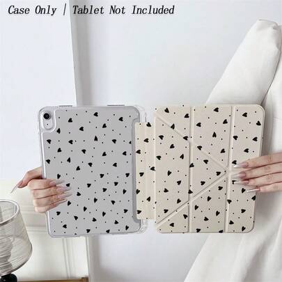1pc Black Heart Pattern Tablet Protective Case - Minimalist Soft Pattern, Foldable Stand, Shock-Proof Protection, Pencil Slot, Suitable For IPad 10.9/10.2/Air 5th Gen/Pro 11/10th Gen/9.7/Air 2/IPad (7th Gen)/IPad (8th Gen)/IPad Air 4/5/IPad Pro 11, Suitable For Xiaomi 5/5PR/6/6PRO/7/7PRO