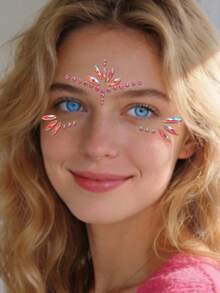 1 pieza Gemas faciales autoadhesivas y coloridas, adecuadas para festivales de música, actuaciones, fiestas de disfraces, vacaciones, carnavales y maquillaje diario. Disponible en rosa, dorado, morado, verde, azul y talla grande. Decoración de pegatinas realistas, resistente al agua y de larga duración para combinación grupal - Multicolor - Ver 7