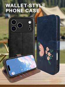 1PC Premium Durable Flip Wallet Phone Case Orange Butterfly Floral Inspirational Quote Pattern Design Compatible With IPhone 17/16/15/14/13/12 Series (Including Pro Max And Plus Models) With Foldable Stand And Credit Card Slots, Custom Made For Those Who Pursue Fashion And Perfection. - Brown - View 6
