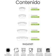 Raganet, Set de Contenedores Herméticos de Vidrio con Tapas de Alta Calidad, Capacidades Variadas para Almacenamiento de Alimentos (12 Contenedores)