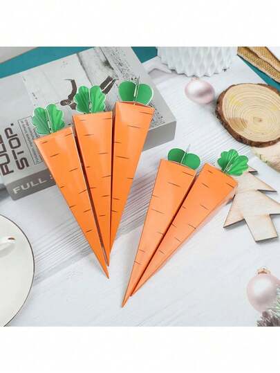 10pcs Carrot Candy Box, Easter Party Decor Gift Box, Easter Carrot Paper Box, Rabbit Festival Gift Bag, New Year Decoration, Birthday Party Gift Box With Cartoon Pattern Holiday Gift Packaging