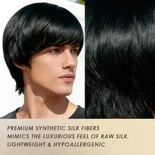 Tóc giả ngắn cho nam, tóc giả tổng hợp trông tự nhiên, mềm mại và chân thực, màu đen, phù hợp cho hóa trang, cosplay, tiệc tùng và biểu diễn. - Nhiều màu - Xem 7