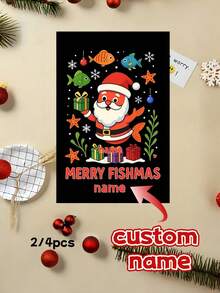 2/4pcs Personalized Joyful Fish Christmas Greeting Cards - Add Your Name, Holiday Aquarium Scene, Goldfish And Snowflakes, Perfect Gift For Fish Lovers And Family Greetings, Suitable For Christmas, New Year, Winter Birthday And More - Multicolor 2 - View 7