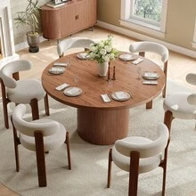 ONBRILL 47 Inch Round Dining Table For 4, Brown Circle Fluted Kitchen Table With Wood Strip Base, Modern Farmhouse Dinner Tables For Kitchen, Living Room - Màu nâu  Mocha - Xem 2