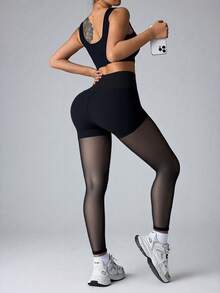 Women's Minimalist Athletic Training Pants, Casual Comfortable Sports Leggings, High Stretch Capri Pants, Suitable For Commuting And Yoga, Women's Sportswear, Knit Fabric, Stretchy & Comfortable, Suitable For Daily Wear And Workout - Black - View 6